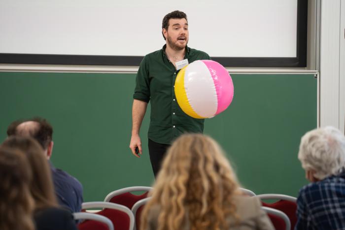 Duncan Yellowlees speaking at the event, photograph by the Isaac Newton Institute of Mathematical Sciences